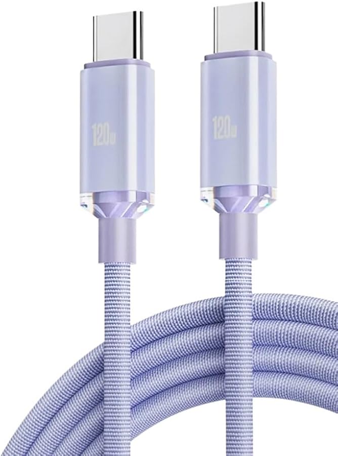 كابل USB C 120 واط 6 أمبير سريع الشحن كابل بيانات 1 متر لون بنفسجي للنوع C - Image 1